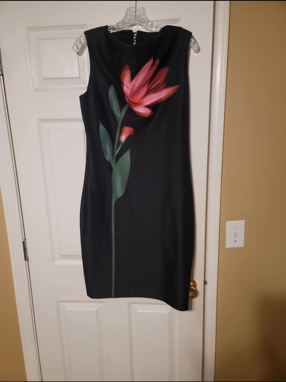 H by Halston Black Sheath Dress with Pink Floral Motif
